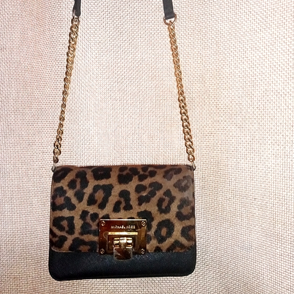 Michael Kors Tina Black & Brown Saffiano Leather and Calf Hair Cross Body Bag